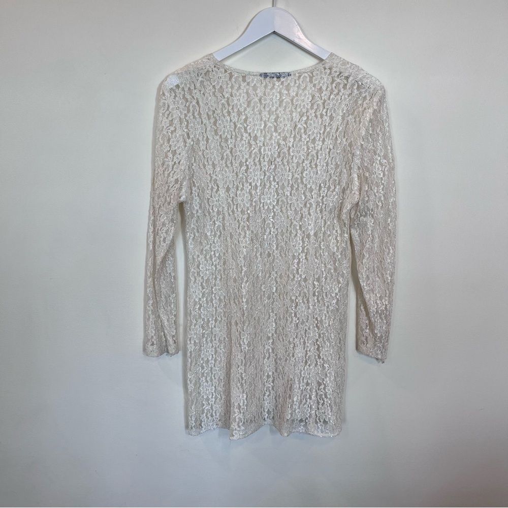 Sheer Floral Lace Garment Vintage 90s 3/4 Sleeve Ivory Romantic Stretch Babydoll - Picture 4 of 4